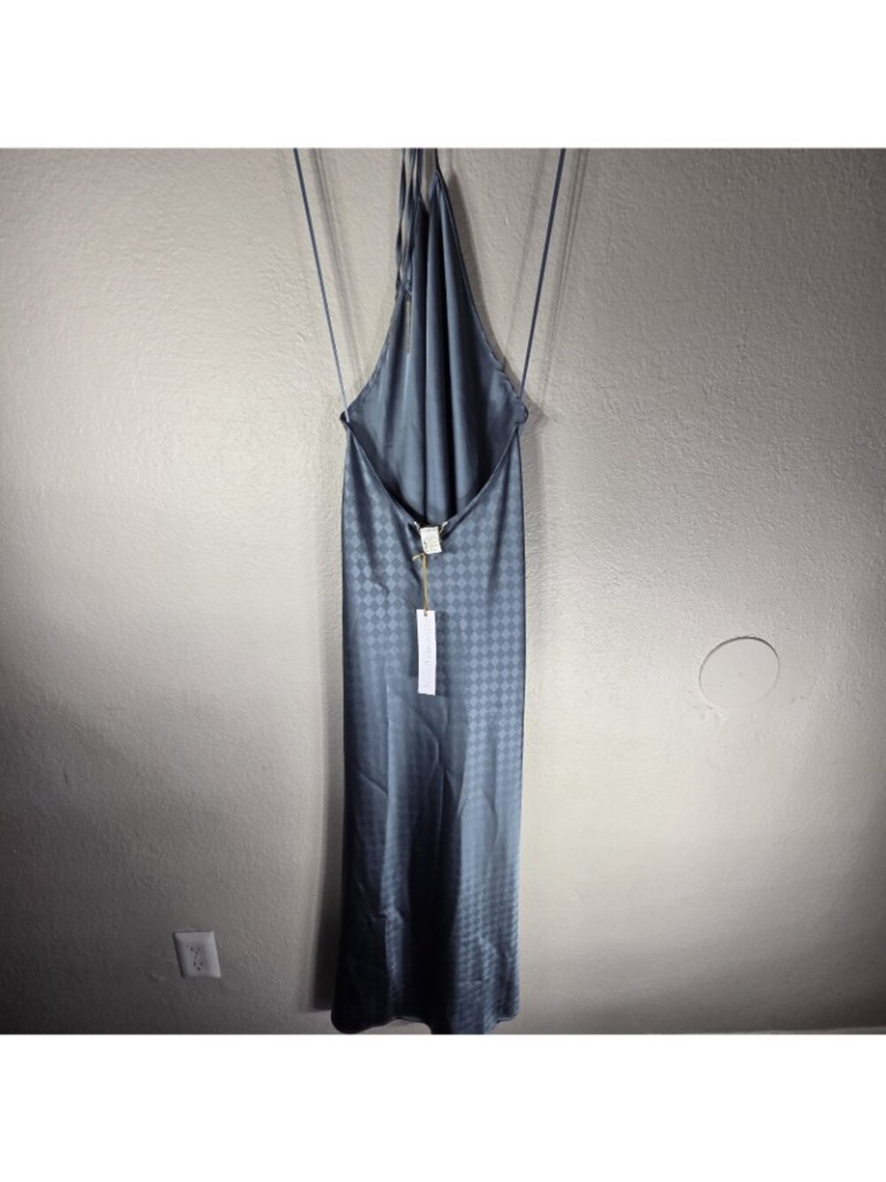 House of Harlow 1960 Blue Halter Neck Small Maxi Dress Harlequin Checker Pattern - Picture 2 of 10